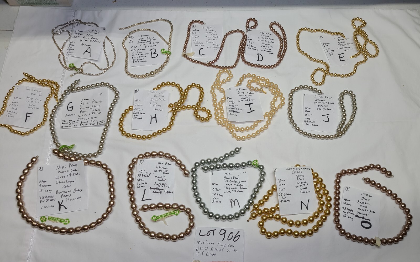 vtg Glass Beads NIKI Japan Baroque & Round Miriam Haskell with bead tip ends 906