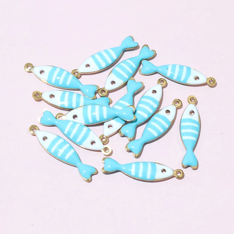 20Pcs 18X5Mm Stainless Steel Fish Enamel Charms Pendant Stainless Steel DIY Jewe