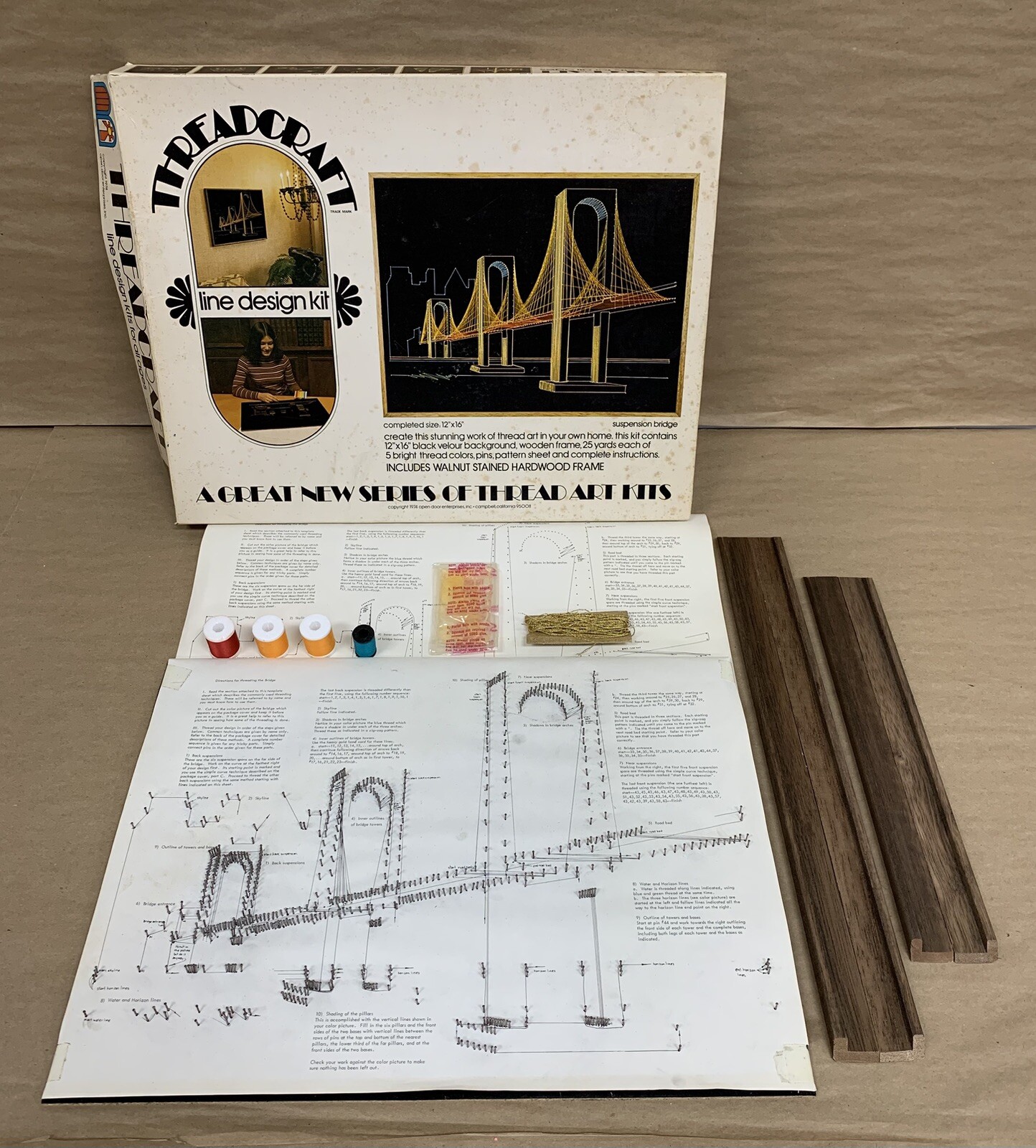 Vintage 1970’s Threadcraft Line Design Kit Suspension Bridge Thread Art 12 x 16