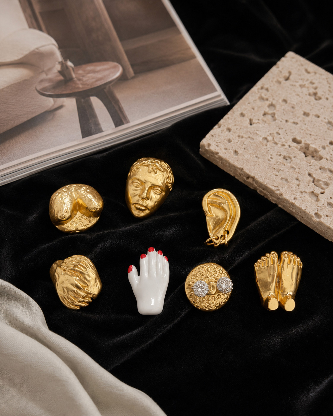 Schiaparelli Surrealist Human Body Brass Buttons Set Vintage Sculpt Sewing Coat