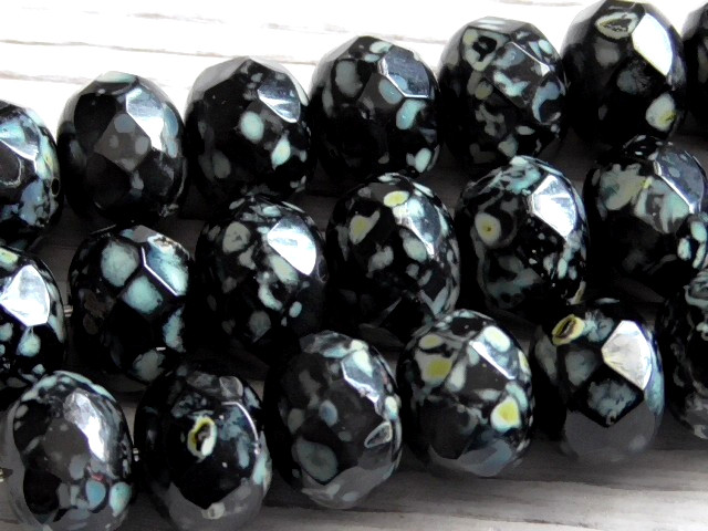 10 – 9x6mm CZECH OPAQUE JET BLACK PICASSO DONUT RONDELLE FACETED GLASS BEADS