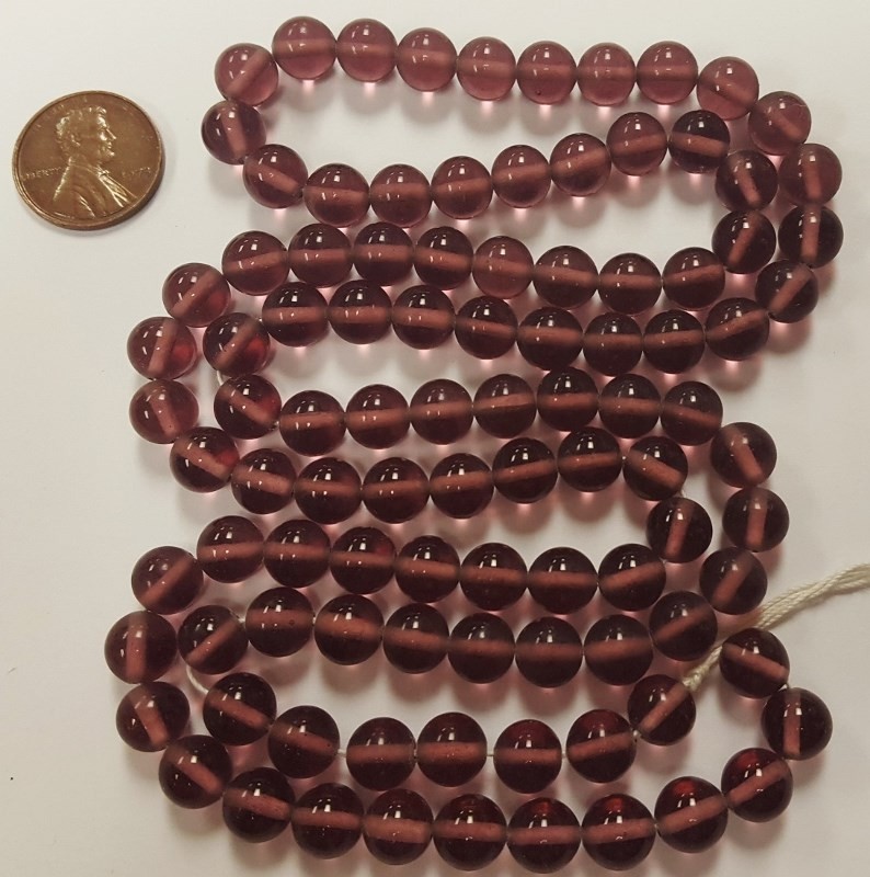 100 VINTAGE JAPANESE 1950’s CHERRY BRAND GLASS AMETHYST 8mm. ROUND BEADS 4681