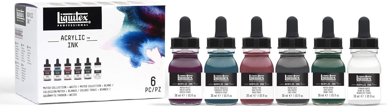 Liquitex Professional Acrylic Ink, 1-oz (30ml), Muted Collection, Set of 6