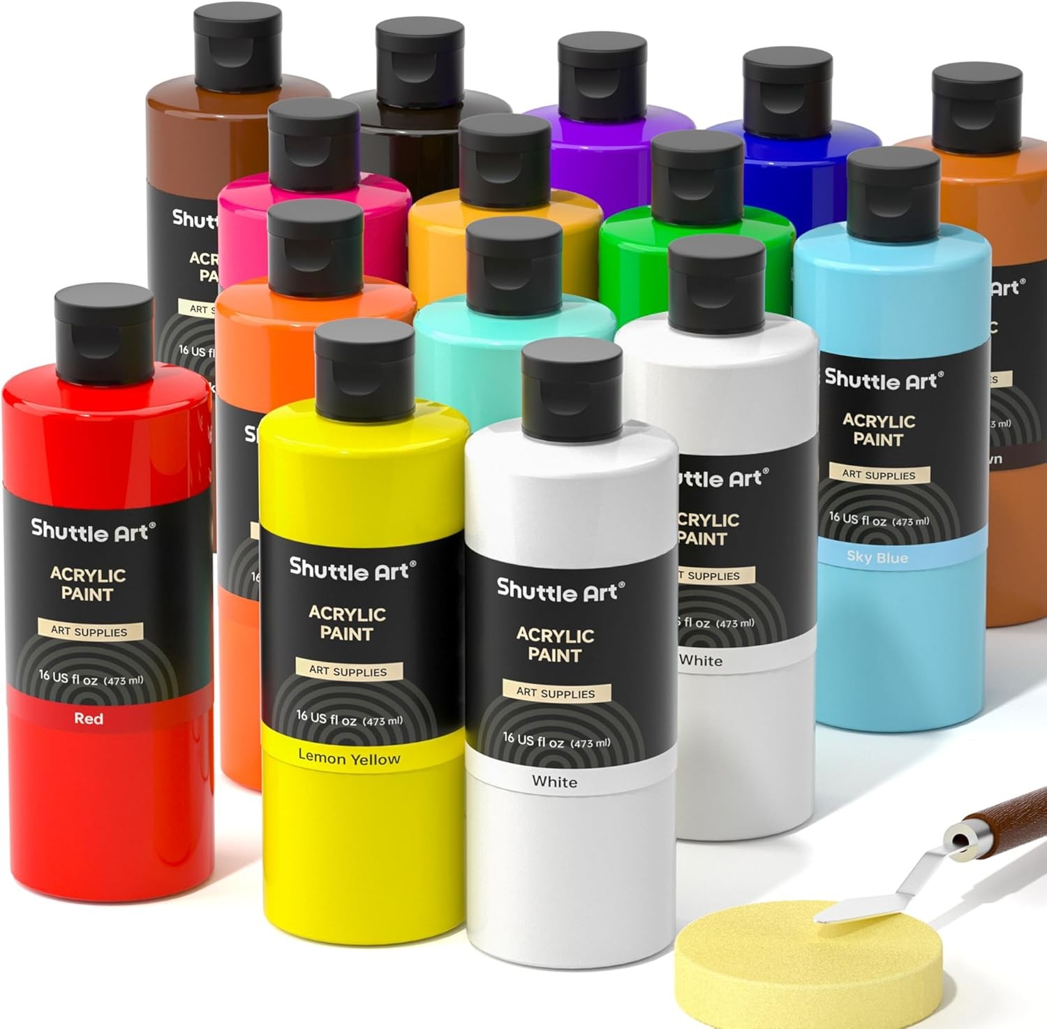Shuttle Art Acrylic Paint, 15 Pack 16 Fl Oz (Pack of 15), 14+1 Colors