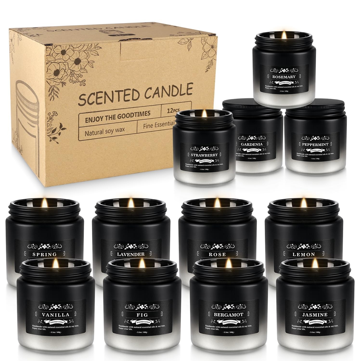 12-Pack Scented Candles Set – Men Candles for Home Scented, 3.5oz Soy Wax, Lo…