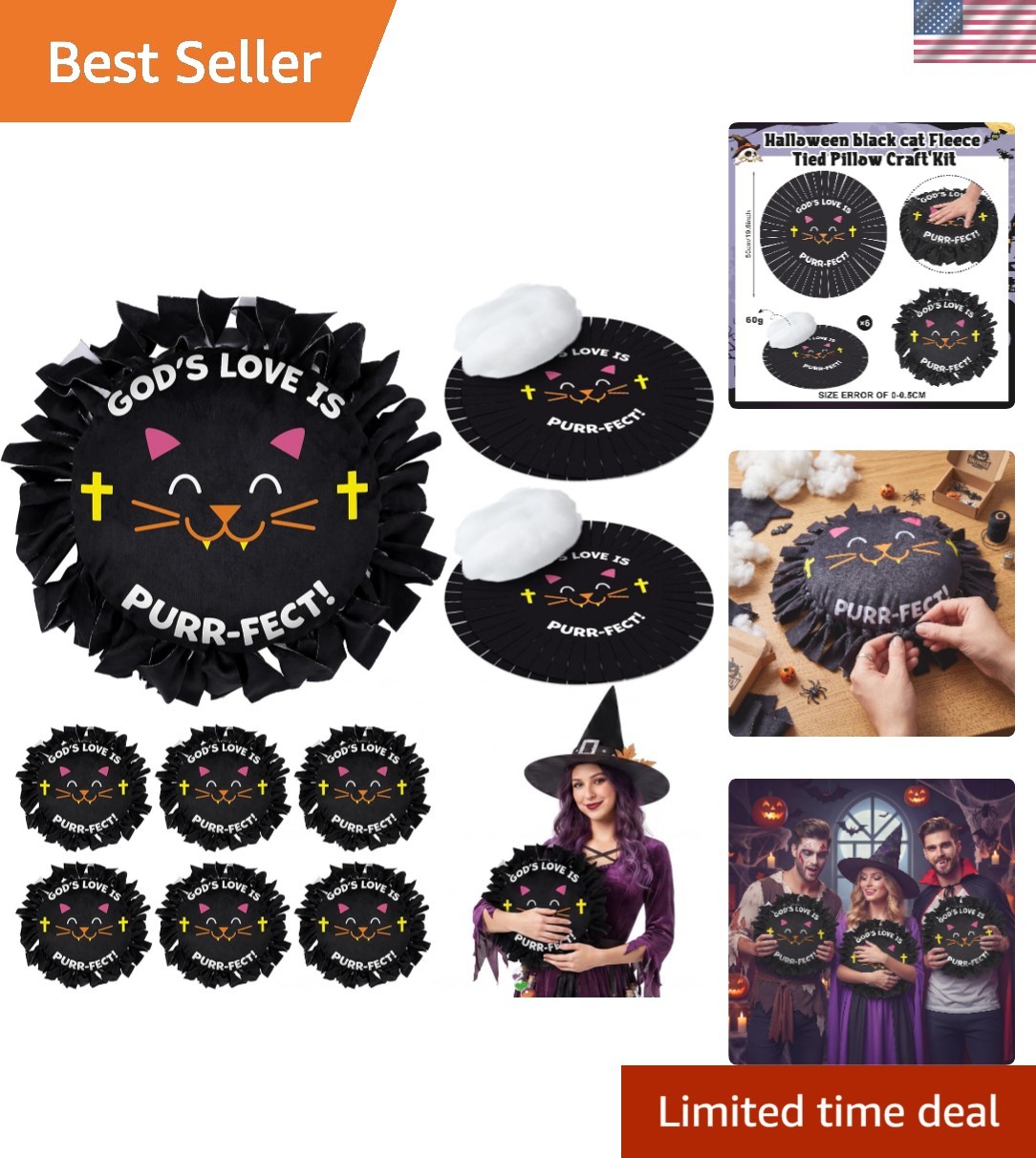 Create 6 Heartwarming Black Cat Pillows – Halloween Craft Kits for All Ages