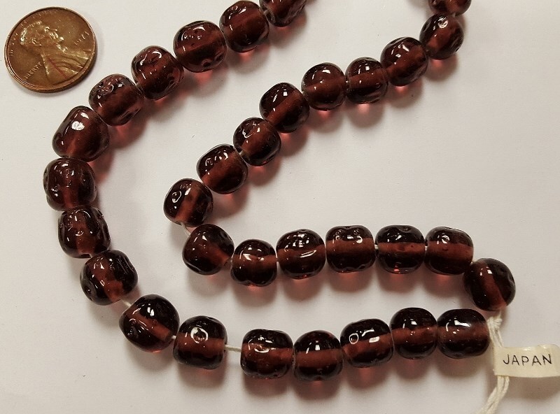 50 VINTAGE JAPANESE CHERRY BRAND GLASS AMETHYST 10mm. BAROQUE ROUND BEADS 4676T
