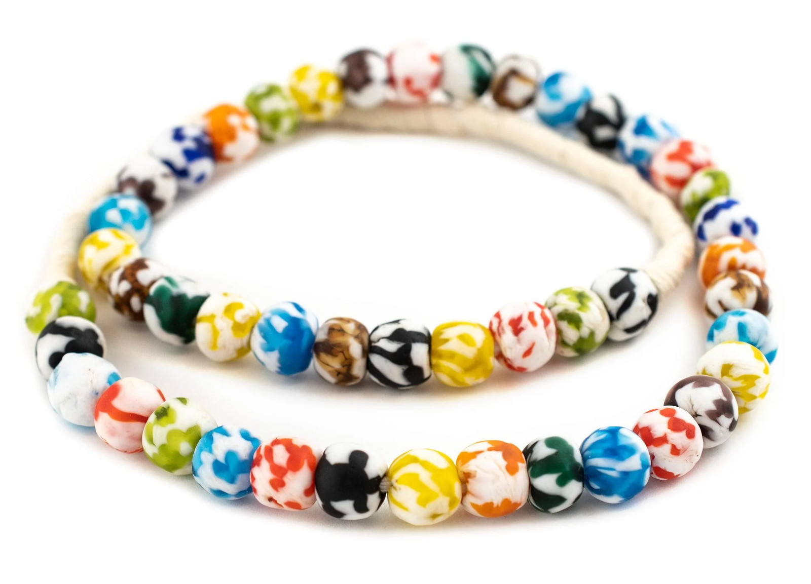 Multicolor Fused Recycled Glass Beads 14mm Ghana African Round Large Hole