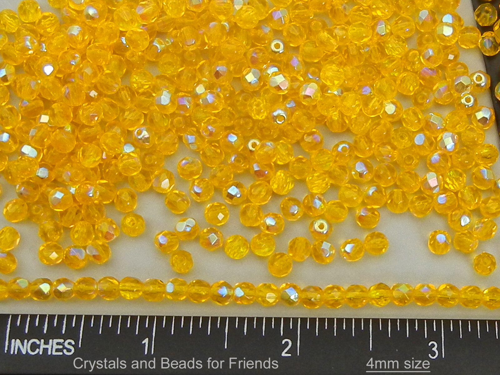 Czech Fire Polished Round Faceted Glass Beads in Citrine AB yellow, 4mm, 6mm