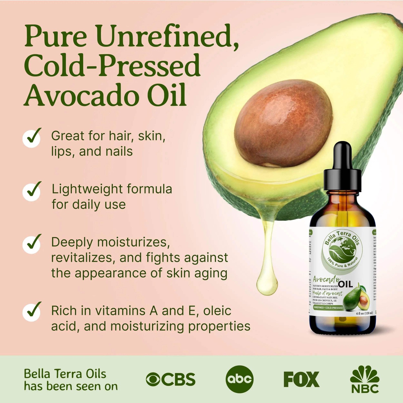 Avocado Oil: Natural, Cold-Pressed, Derived from Premium Avocados
