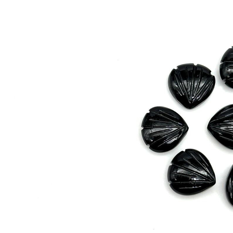 5Pcs Natural Black Onyx Carved Shell Shape Beads, 12 MM Beads, Carved Gemstone,