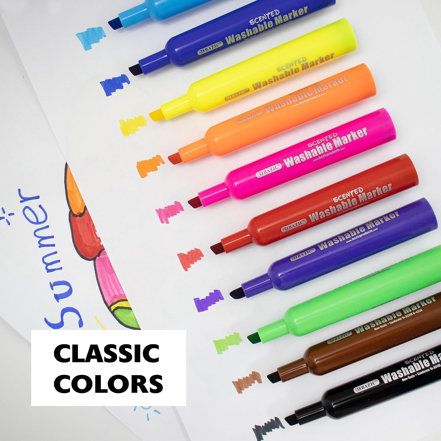 Non-Toxic Washable Scented Markers – 10 Colors for Coloring Fun and Learning