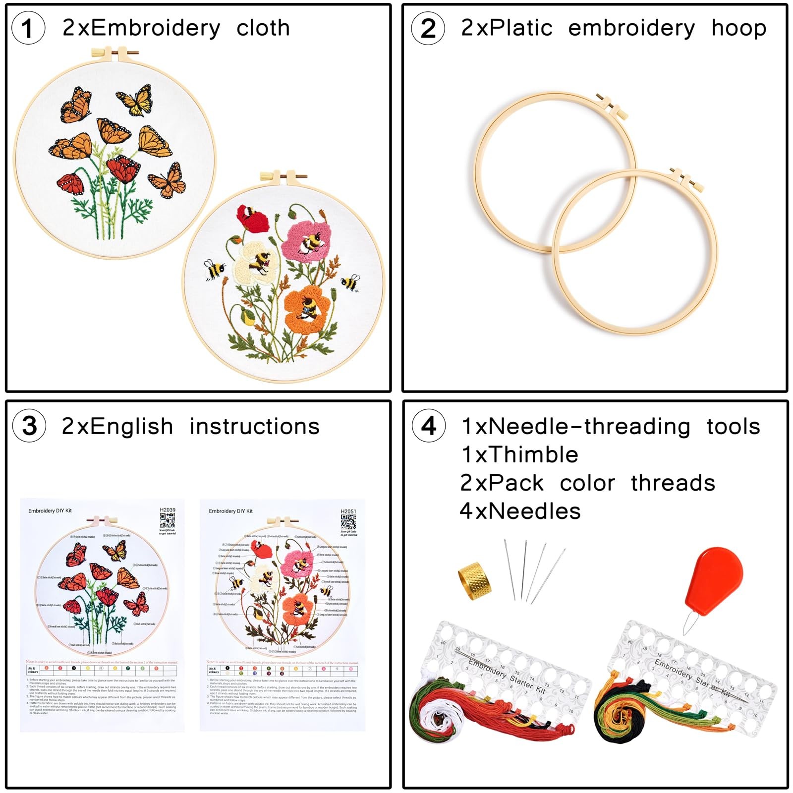 Flowers Embroidery Kits for Beginners Adults, Butterfly Hand Embroidery Start…