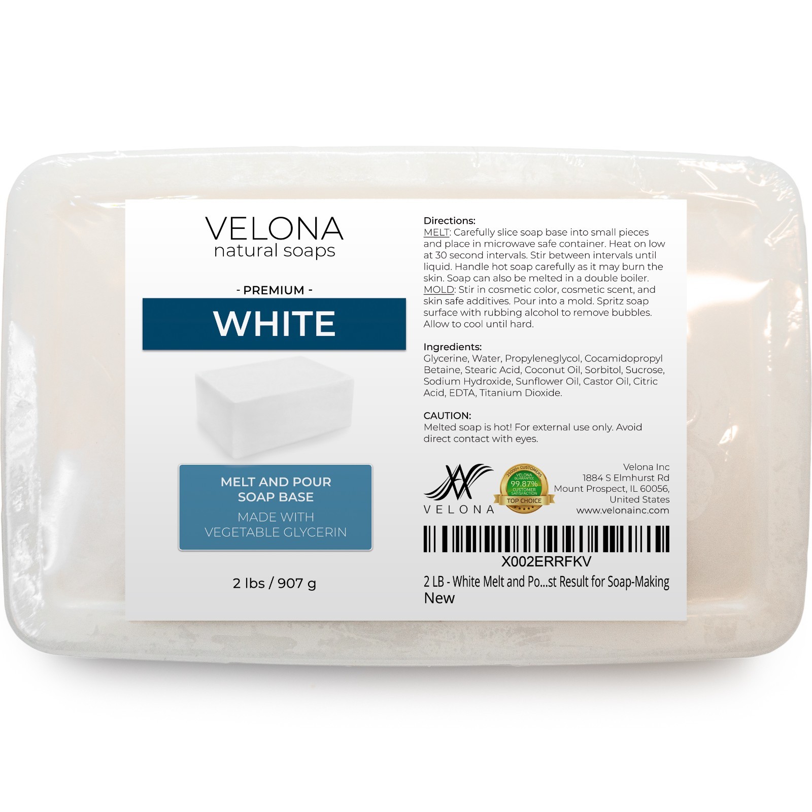 2, 5, 10, 25 LB – White Melt and Pour Soap Base by Velona | SLS/SLES Free