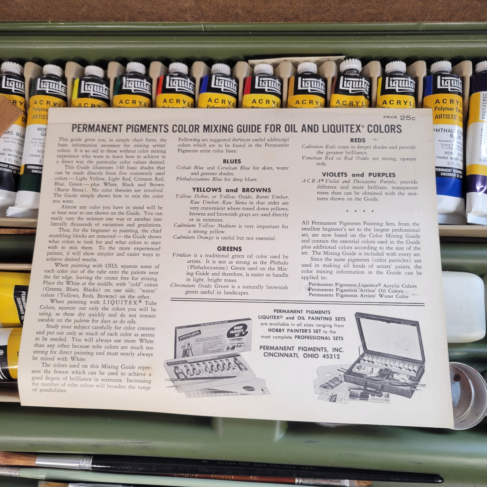 Vintage 1970s Liquitex Acrylic Color Paint Set #312 Permanent Pigments W/Case