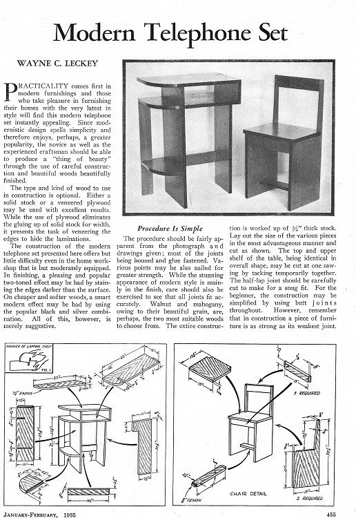 Vtg 1935 Modern Telephone Set – Stand & Chair * How-To Build Plans Woodworking