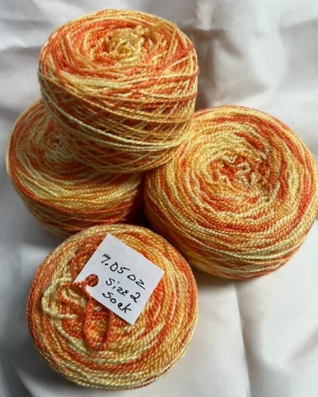 STASH Lot of 4 Center Pull Acrylic, Orange & Yellow Color, Size 2 Sock Yarn