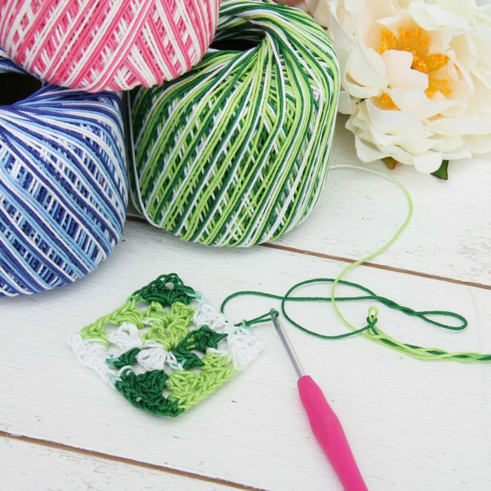 Threadart 100% Pure Cotton Multicolor Crochet Thread Sets – 7 Colors & 2 Sizes