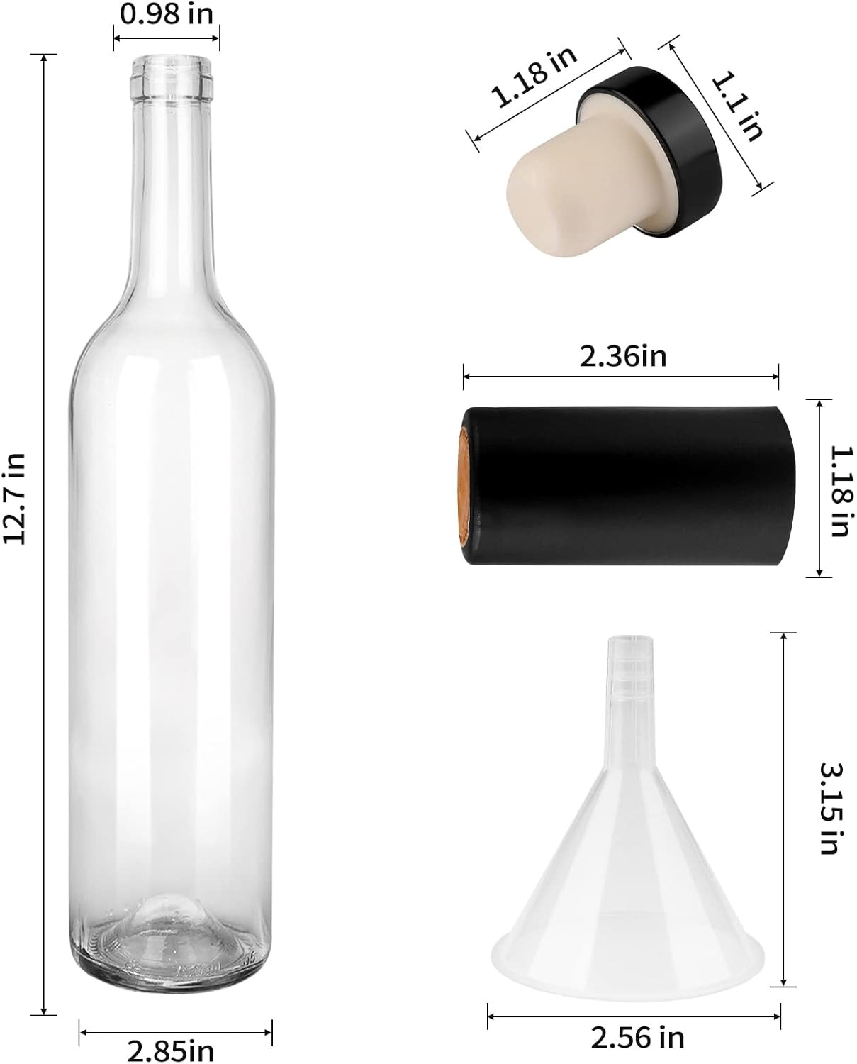 750Ml Clear Glass 8 Bottles 4 Color Cork Lids PVC Shrink Capsules Empty Home Bre