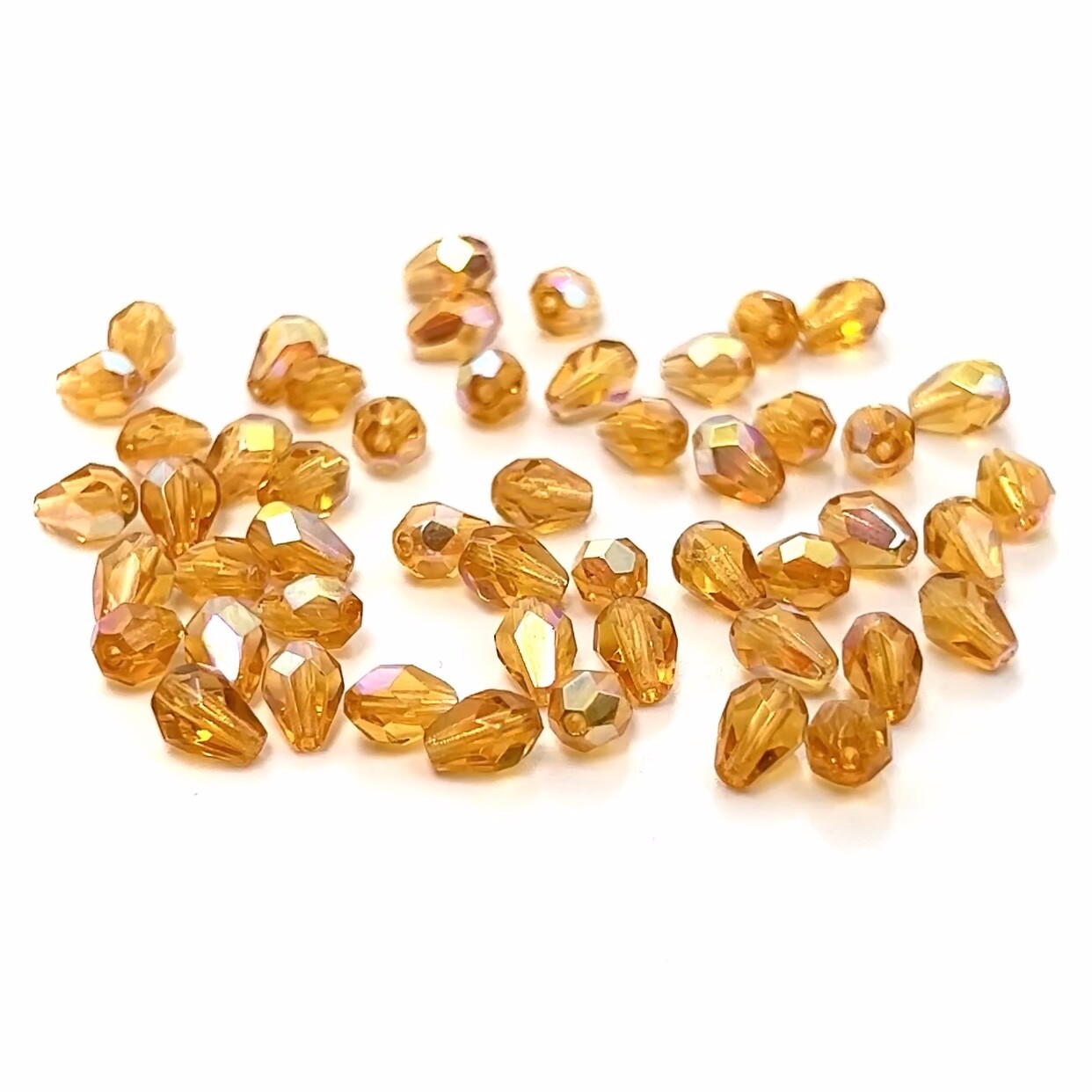 Czech Glass Pear Shaped Fire Polished Beads 8x6mm Light Topaz AB Tear Drops 50pc