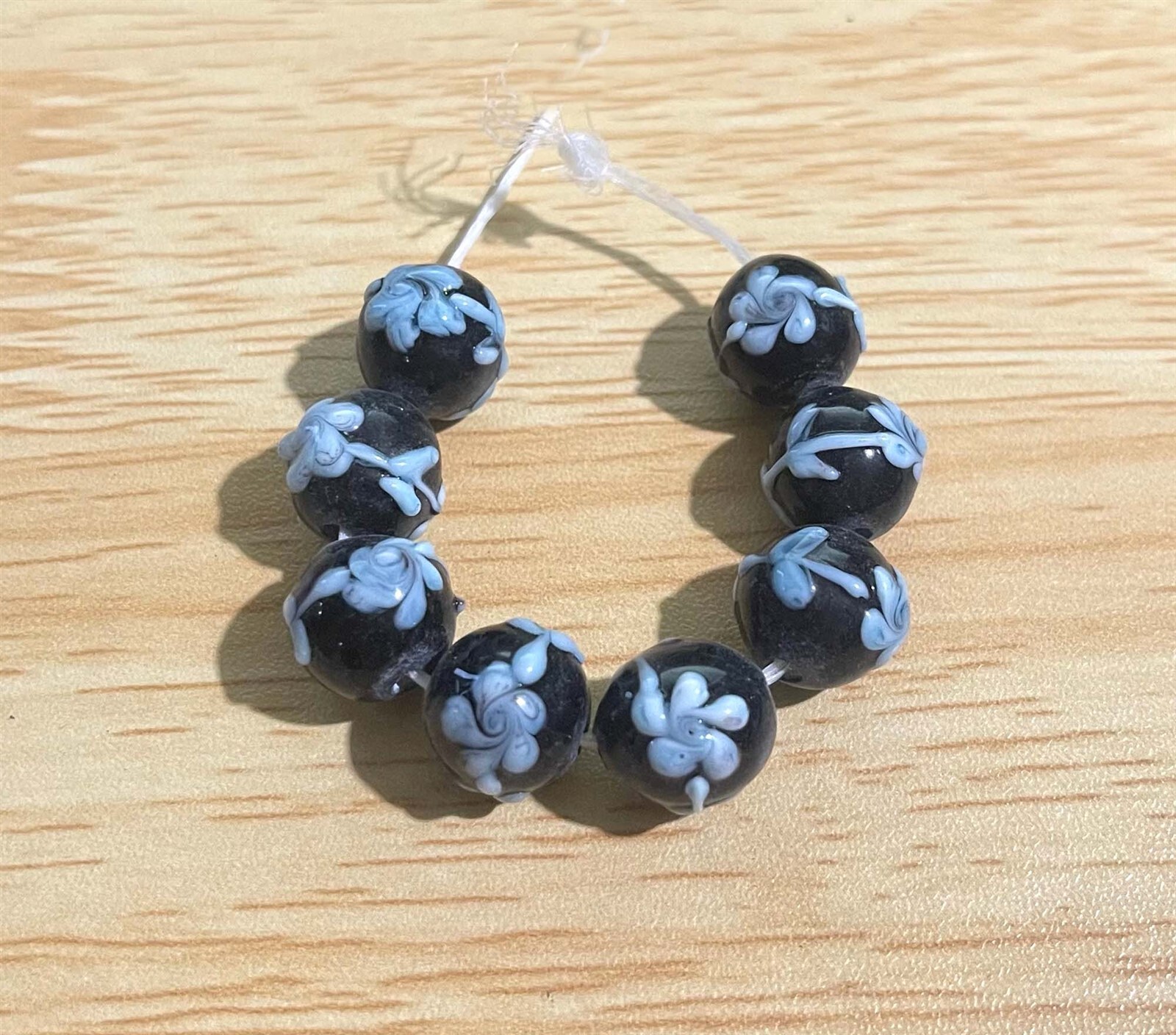 8 Lampwork Handmadel Glass Periwinkle Blue floral Roses Round Beads12mm