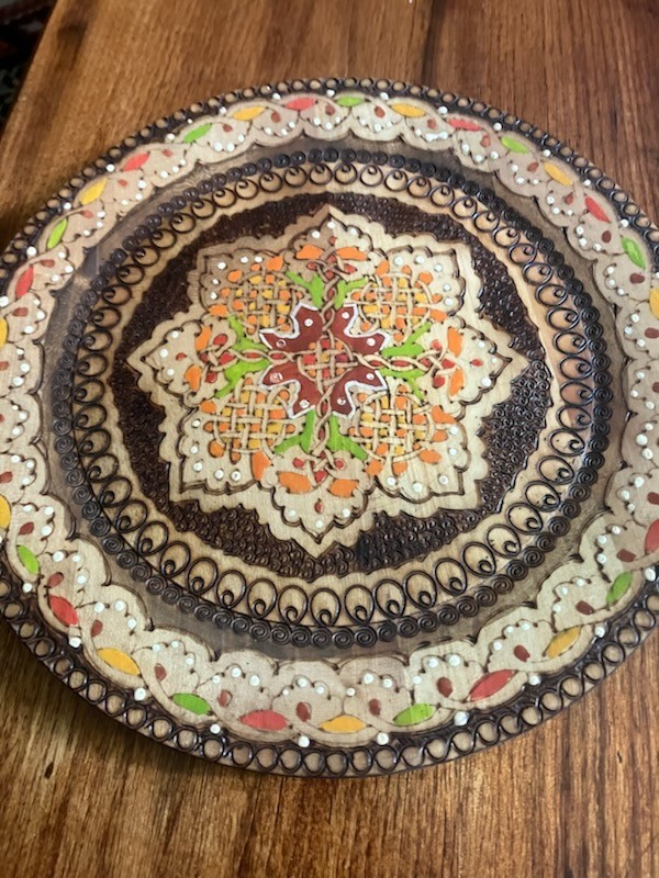 Bulgarian wooden decorative wall hanging. Sticker on back “collective labor”