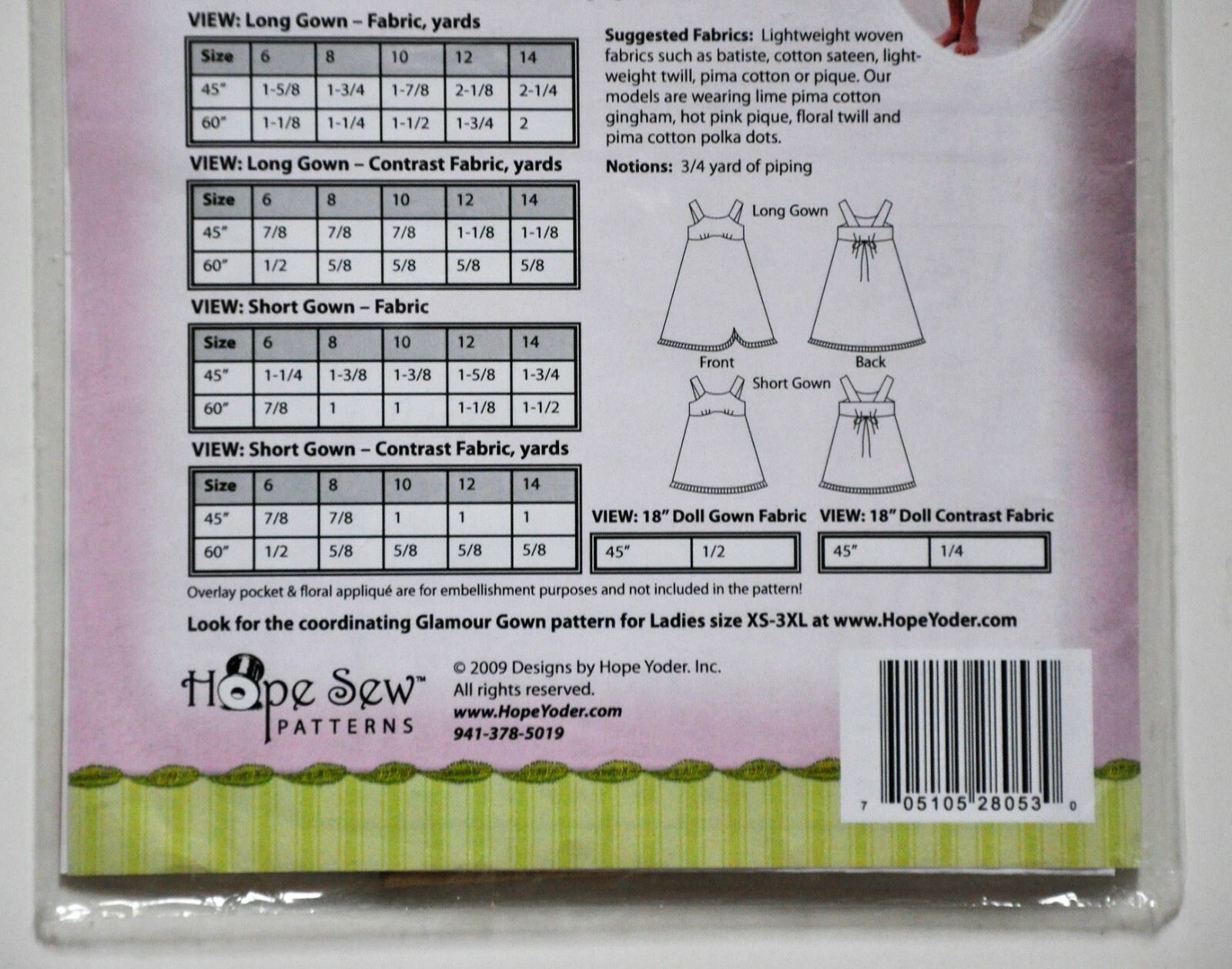 Girls + 18″ Doll Pattern Dress Gown Sizes 6-14 in 2 Lengths Private Label