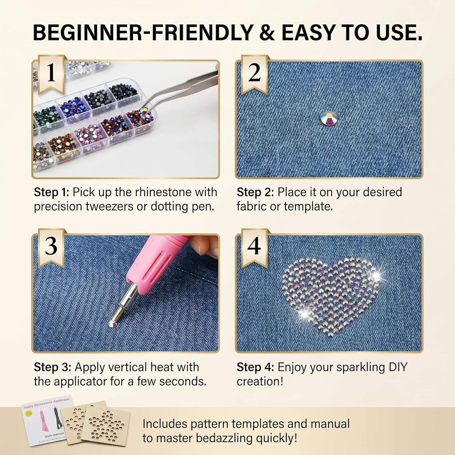Rhinestone Applicator Tool Set with 8500 Gems, Tweezers and Instruction Manual