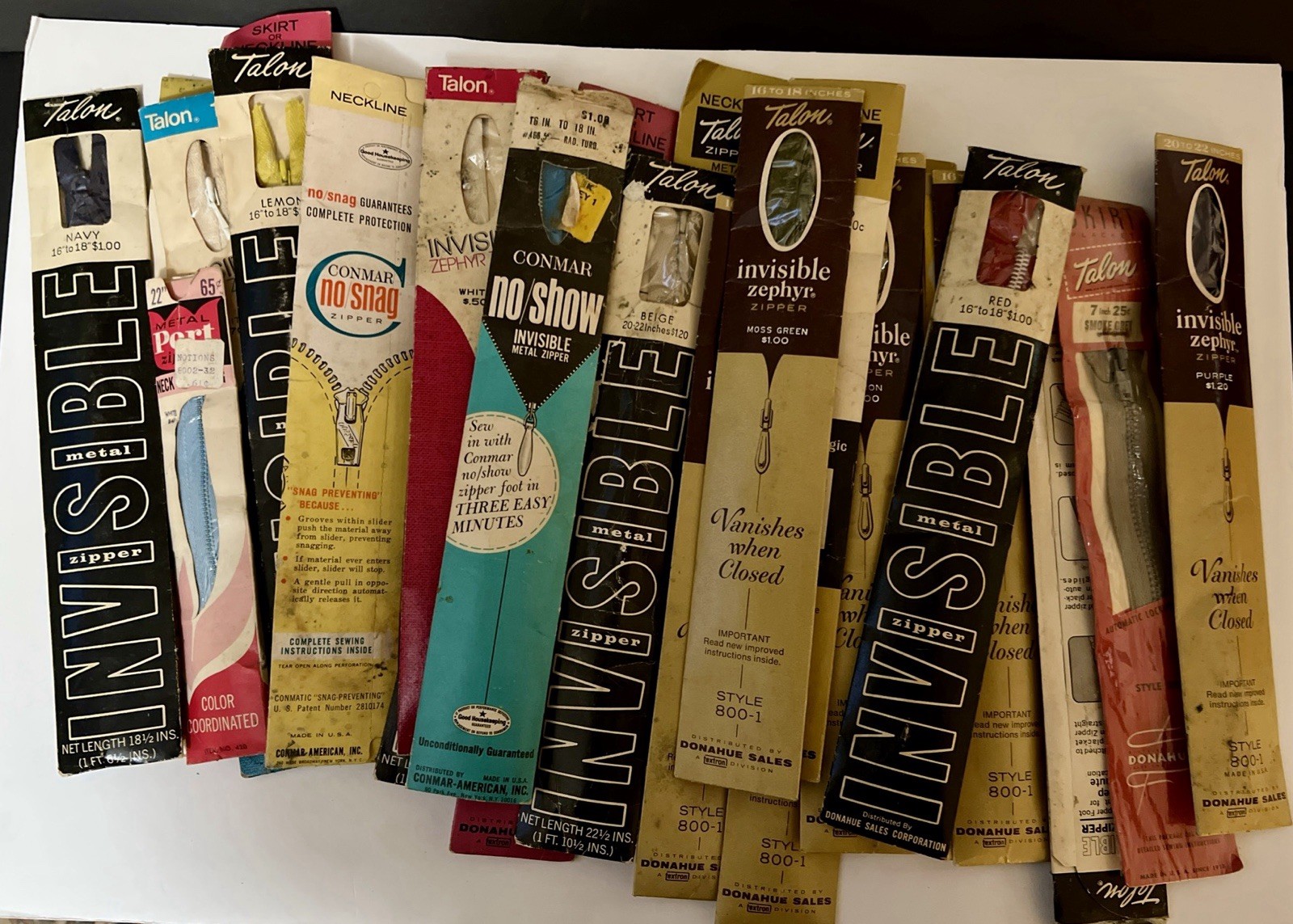 Vintage Lot of 25 Zippers Mixed Sizes Colors and Materials New Old Stock