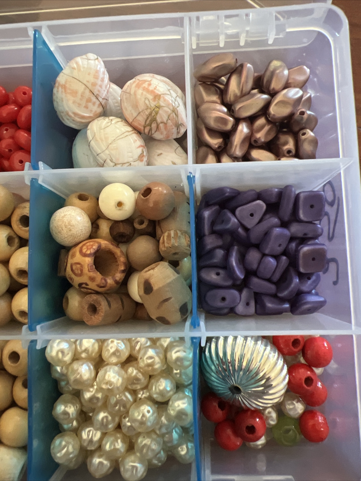 Bulk Lot Beads In Container plastic Acrylic And Wood Mix Chunky Natural Blue Red