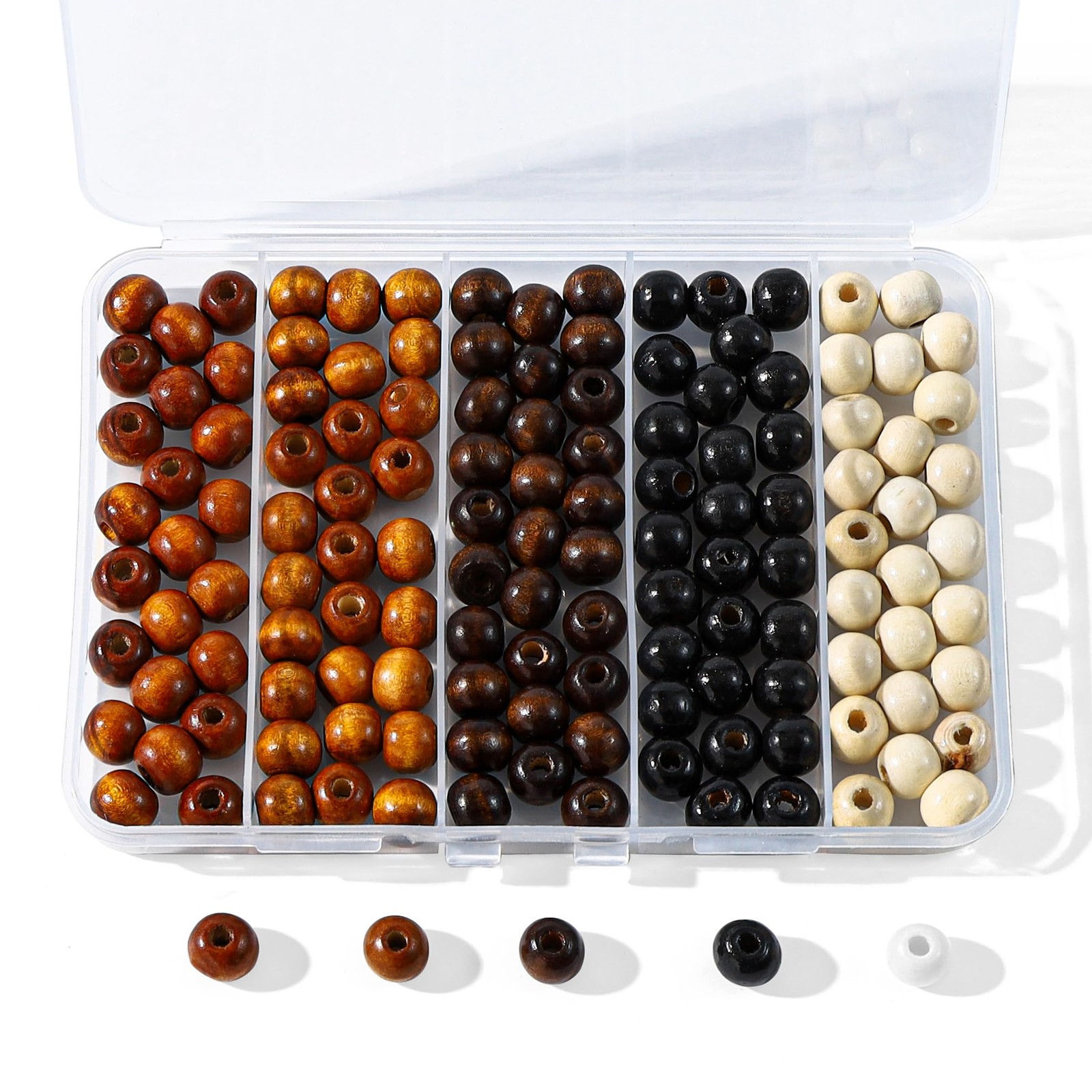 Secmity 140pcs Large Hole Wooden Beads for Crafts, 5 Colors 9X10mm, black
