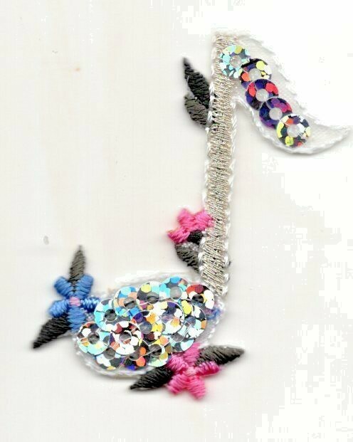 SINGLE MUSIC NOTE SEQUIN Iron On Patch Musical Rock n’ Roll