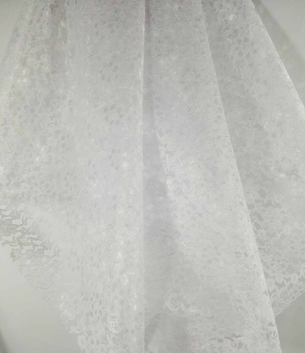 White Sheer Mesh Floral Pattern Raschel Lace 60″ Polyester Fabric By The Yard