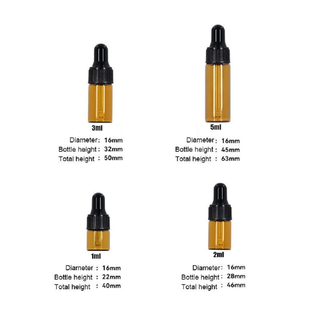3ml Tiny Amber Glass Mini Dropper Bottles for Essential Oils, Cosmetics Vials