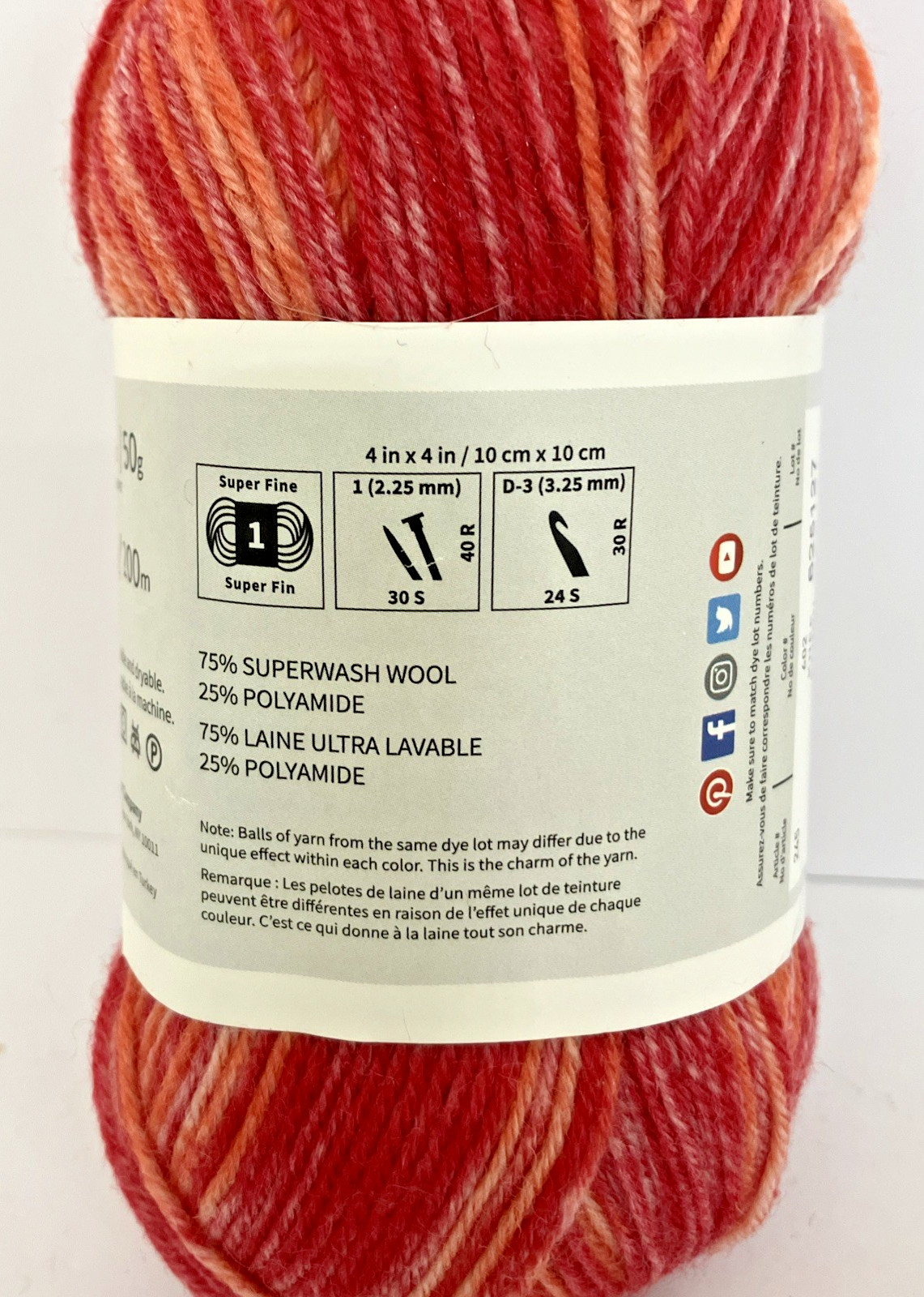 Lion Brand Lot 3 of Mani‑Pedi Knee Superwash Wool Sock Yarn 219yd Super Fine 1