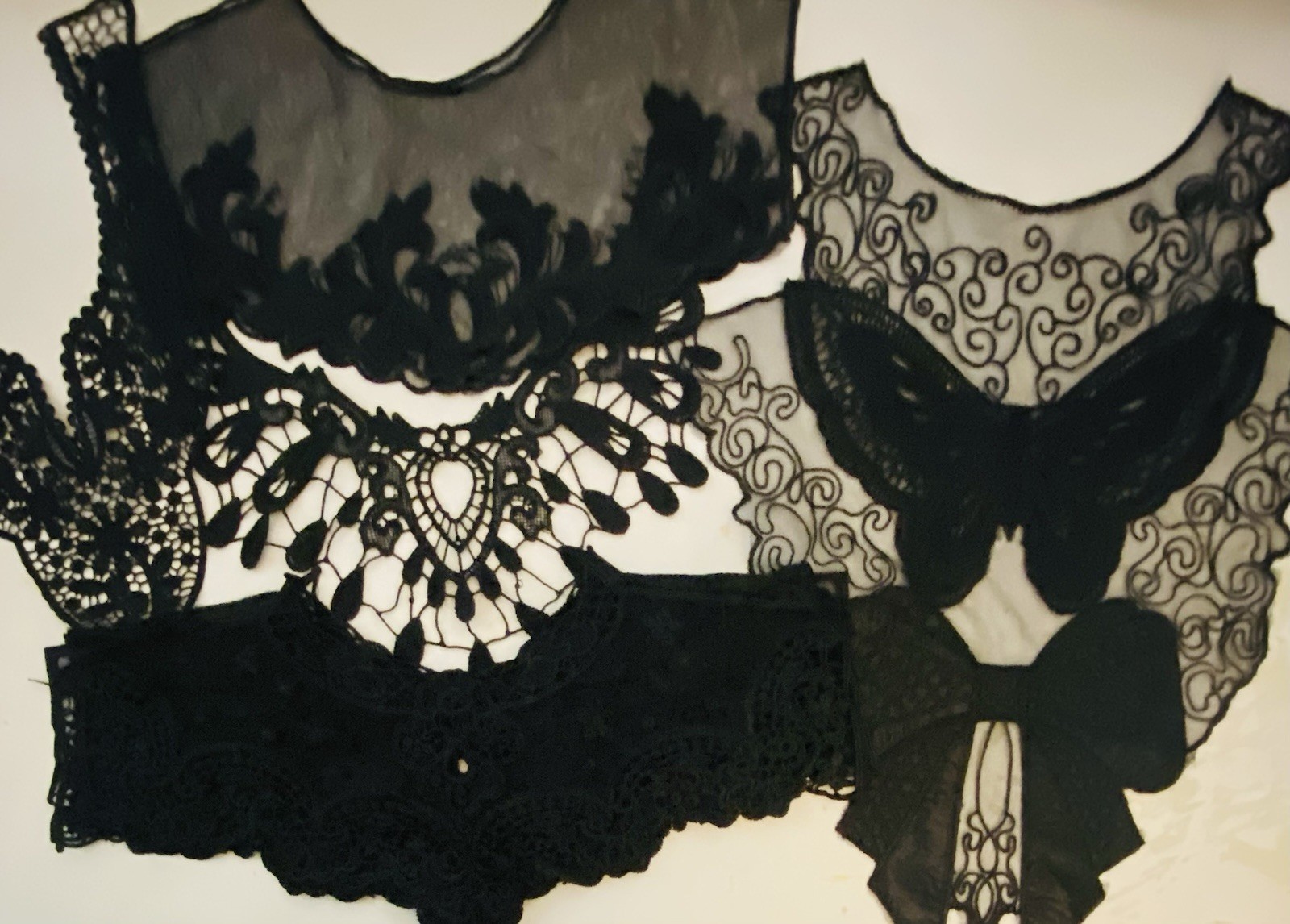 ALL NEW Black Lace COLLAR LOT Embroidered Net Gothic Sewing Craft Set 11 COLLARS