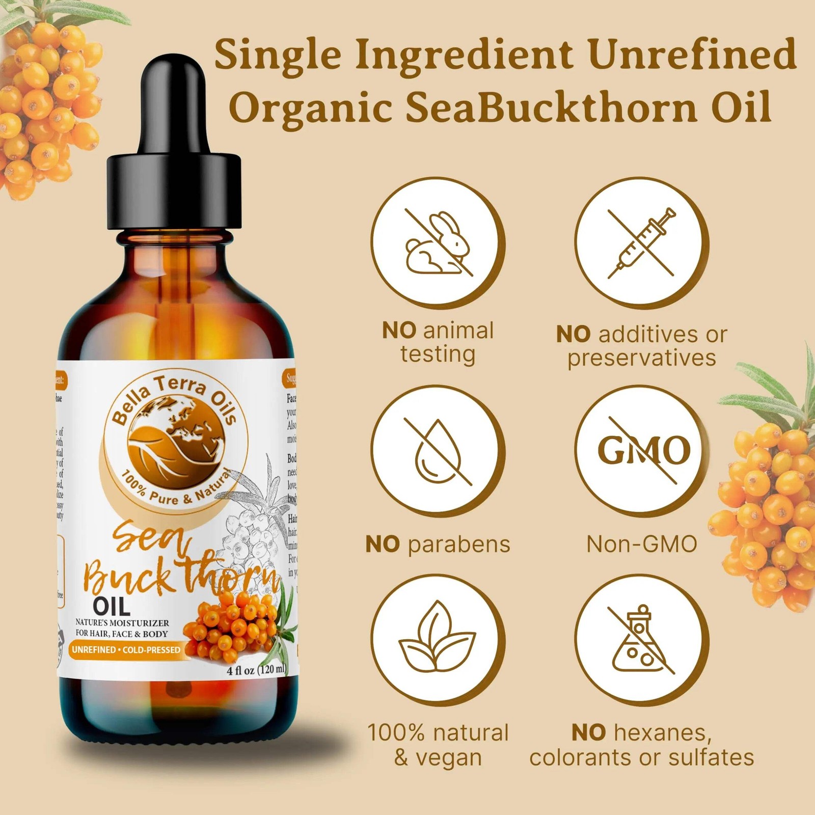 Sea Buckthorn Oil: Cold-Pressed, Nutrient-Rich, Ideal for Holistic Skin Care