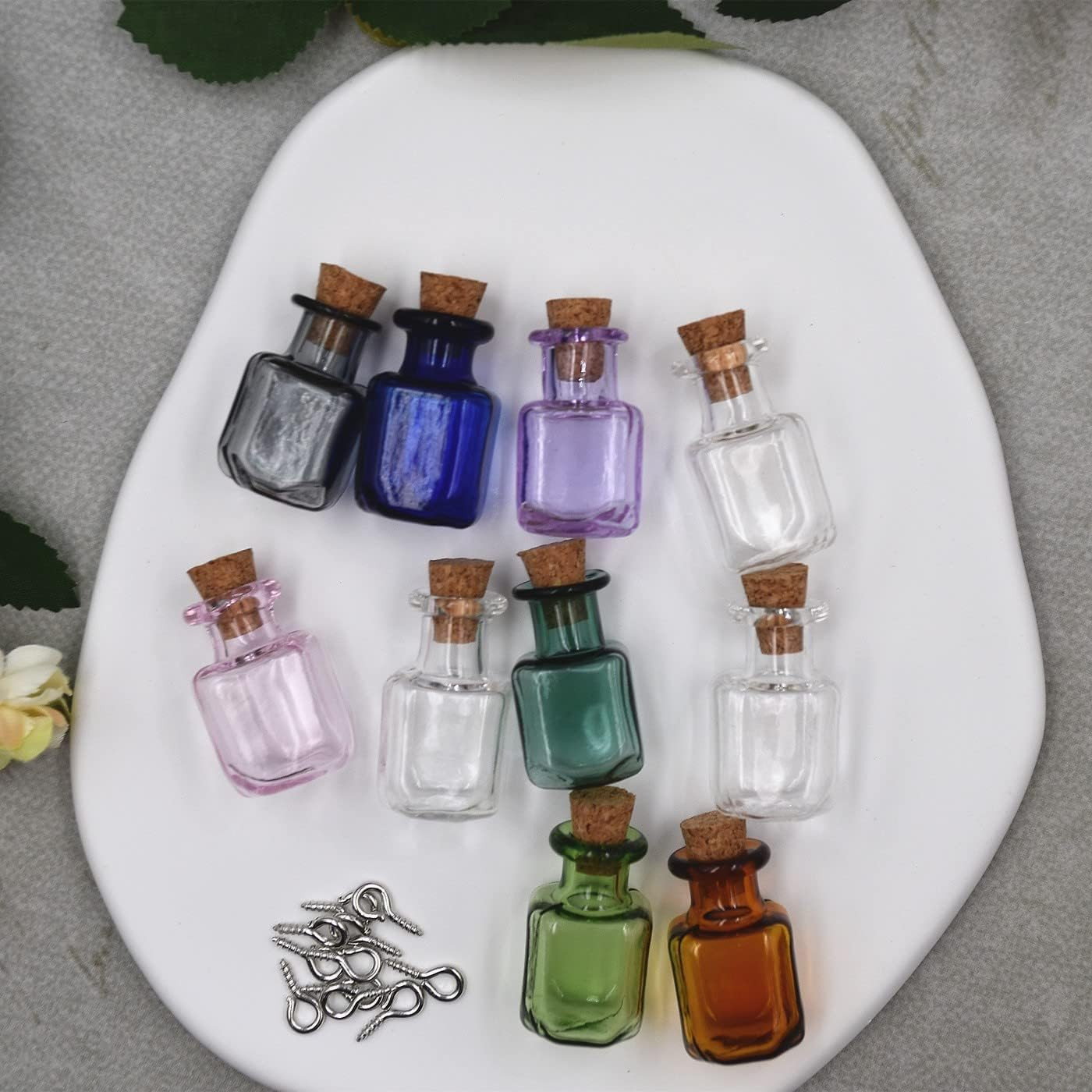 Tiny Glass Jars Mini Bottles With Cork Stoppers Square Decoration Colored 10 PCS