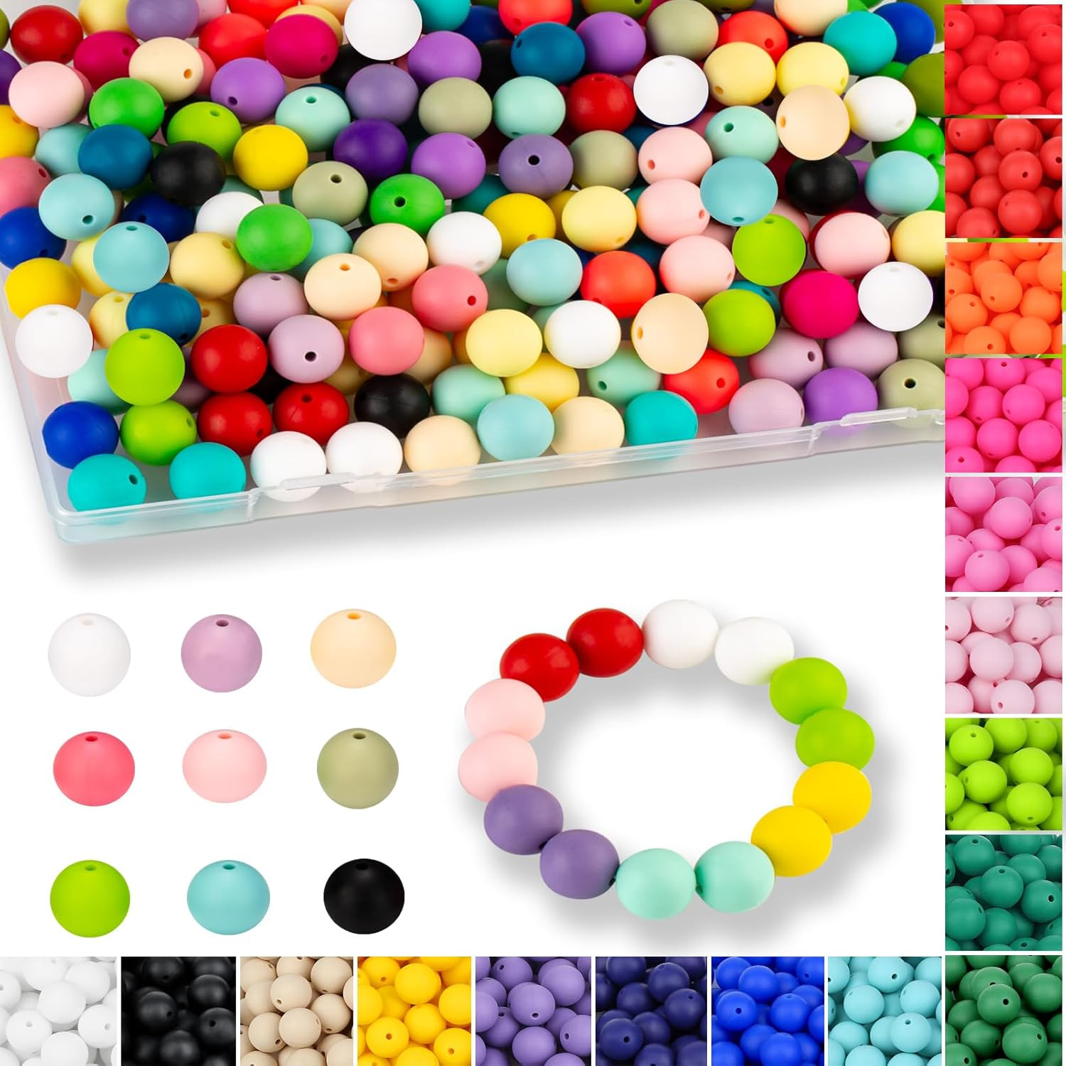 120PCS Silicone Beads, 20 Colors 15mm Silicone Bead Bulk for Keychain Bracelet P