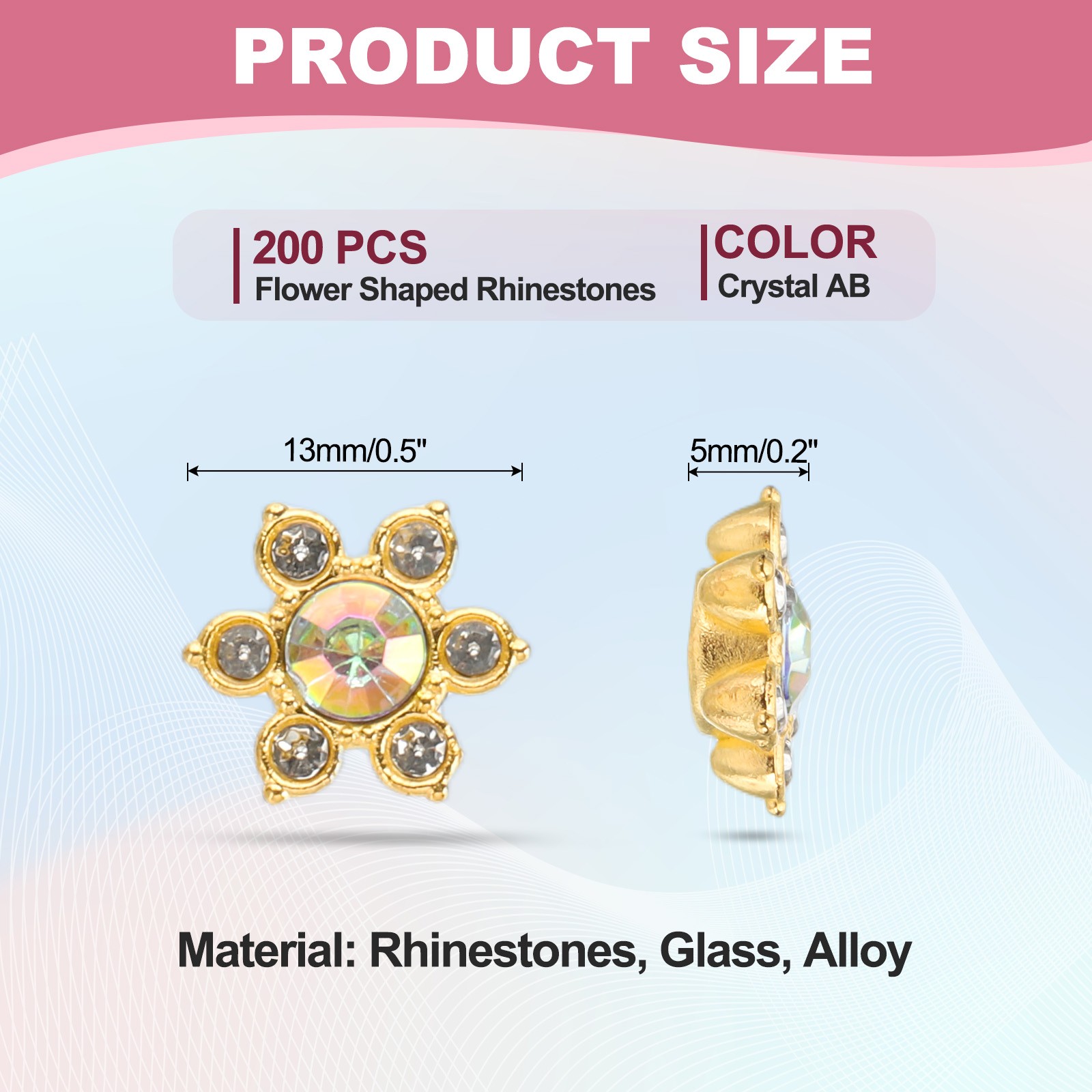 200 Pcs 13mm Flatback Flower Crystal Rhinestone Embellishments, Crystal AB