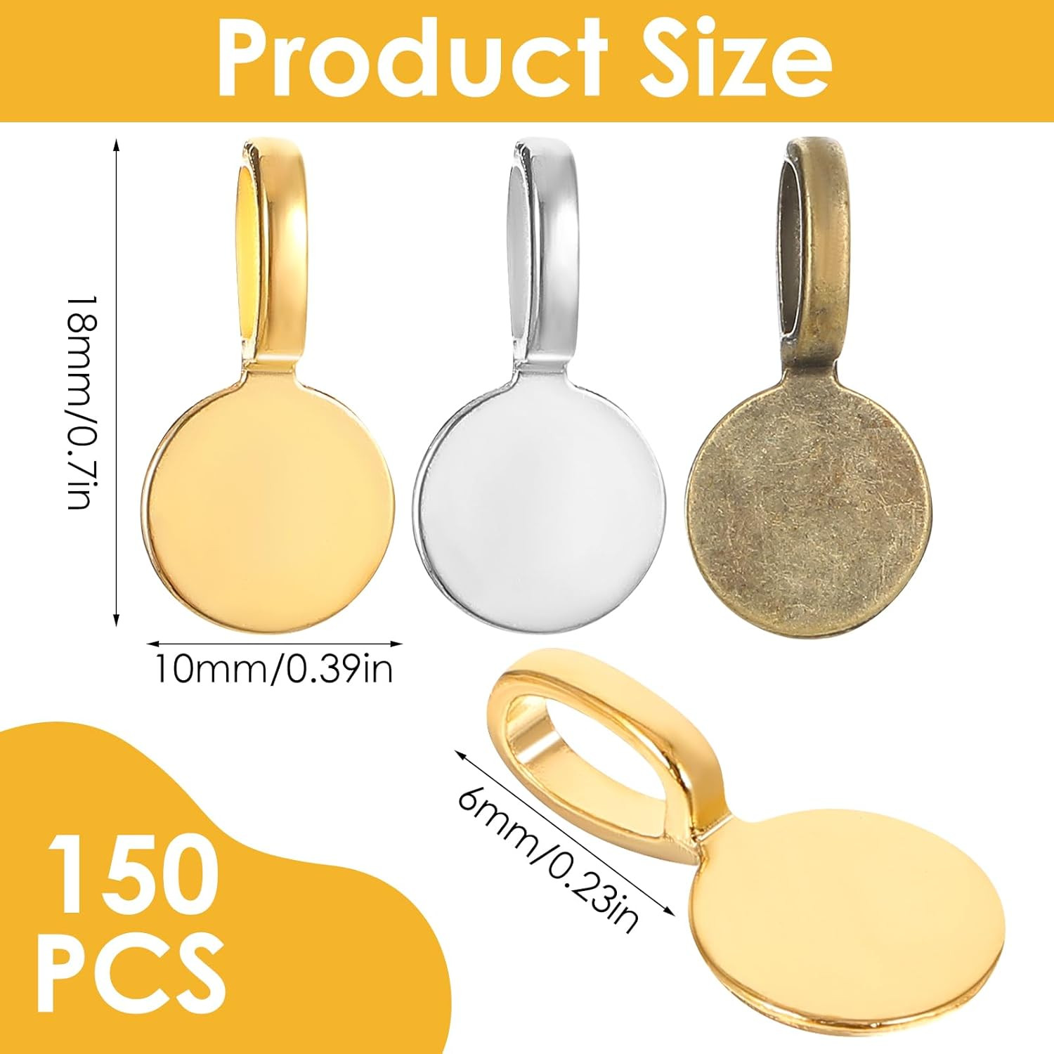 150Pcs Glue-On Bails for Jewelry Making – Gold, Silver, Bronze