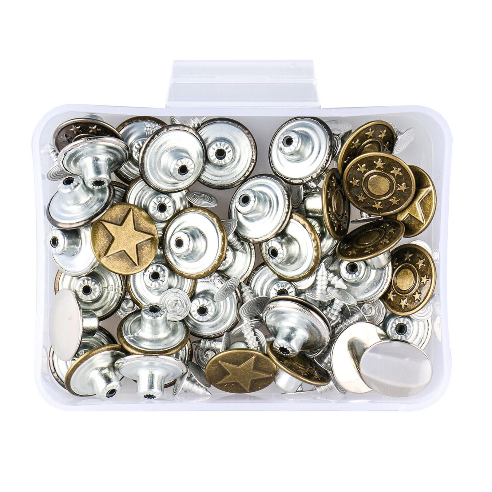 40pcs 17mm Metal Hammer on Denim Replacement Rhinestone Jeans Studs Buttons
