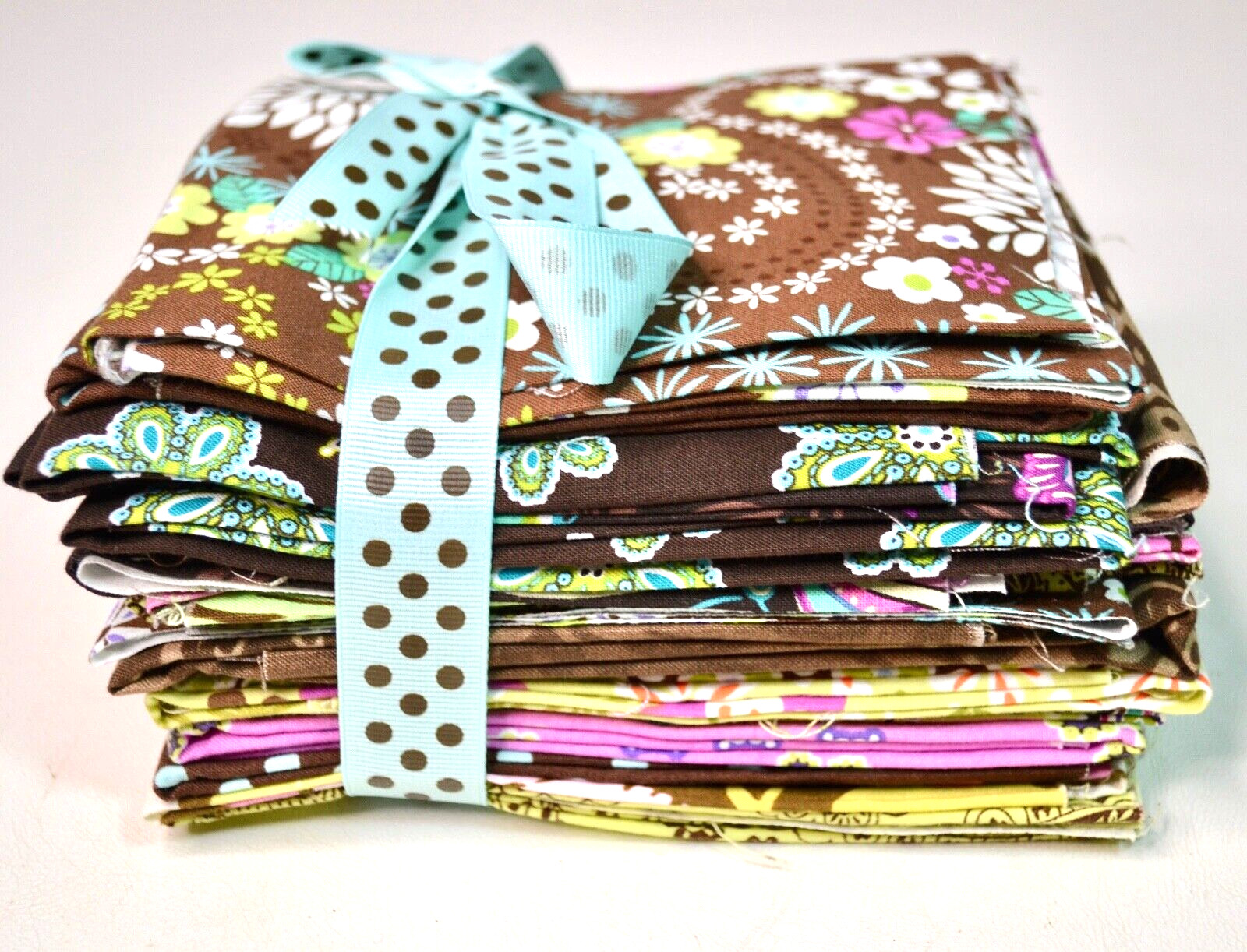 19 Pc FQ Bundle Coordinating Cotton Fabric Lime Pink Brown Turquoise Moda Miller