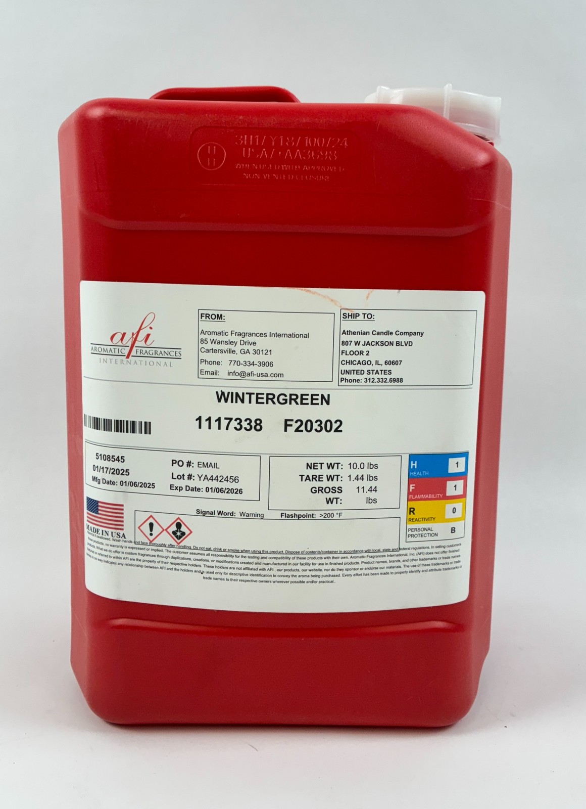 AFI Wintergreen Fragrance Oil F20302 10lb Aromatic Scent