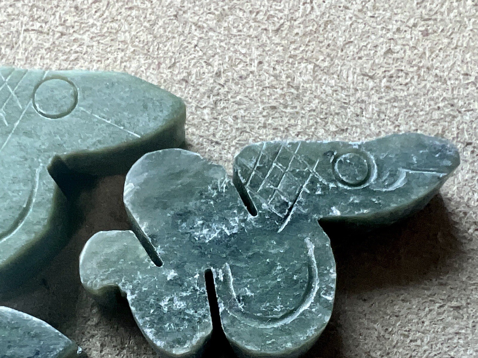 10 Carved Green Stone Snake Pendants No Hole New Old Stock Lot Jewelry Making
