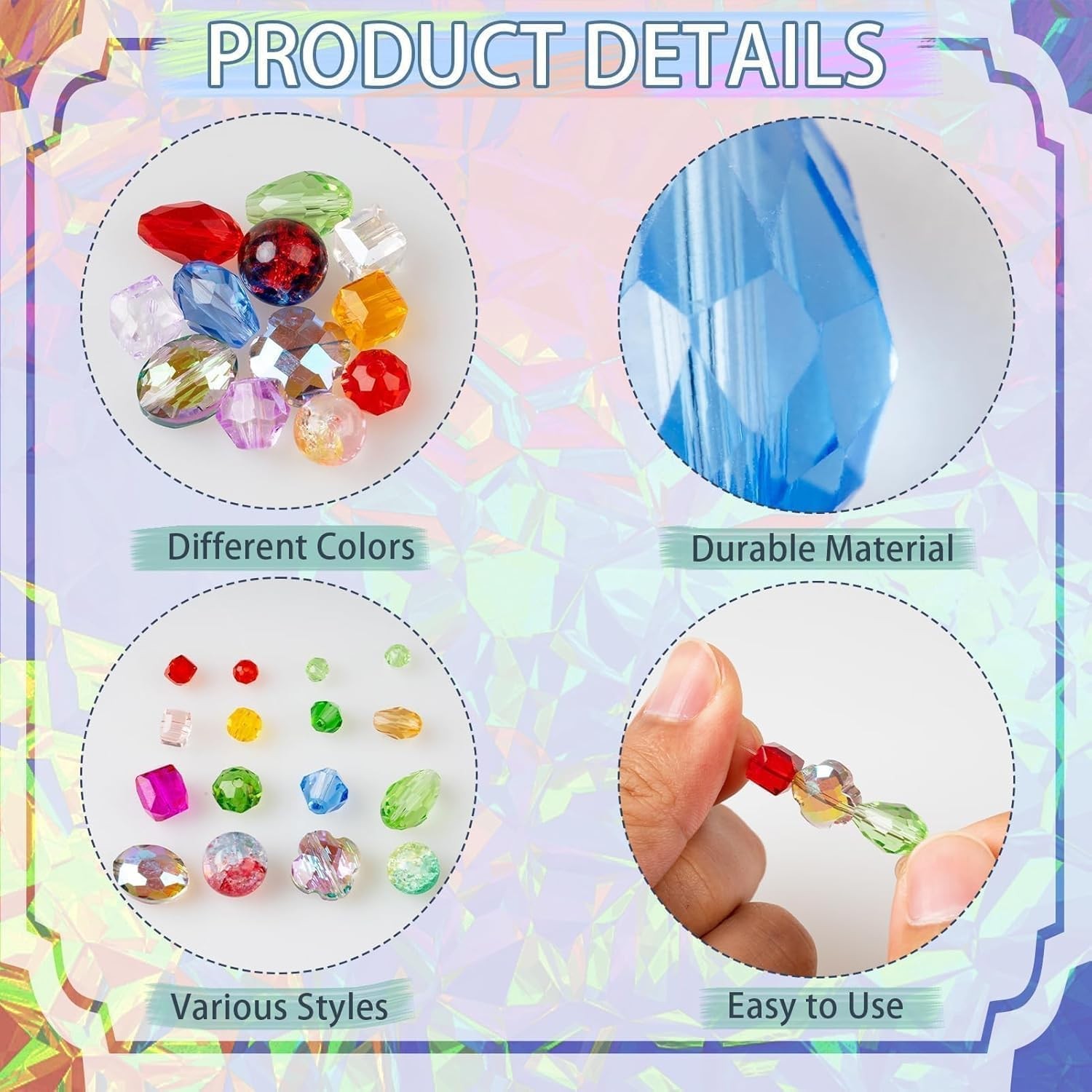 1272pcs Glass Beads for Jewelry 1272pcs, Colorful Rainbow Crystal