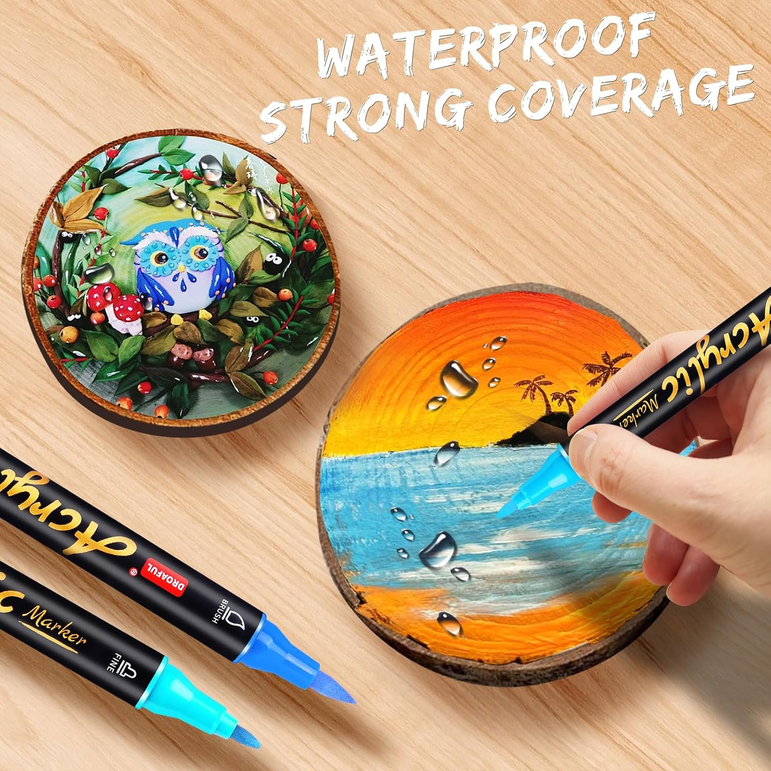Acrylic Paint Pens Markers, 20 Colors Dual Tips Waterproof Paint Markers for Roc