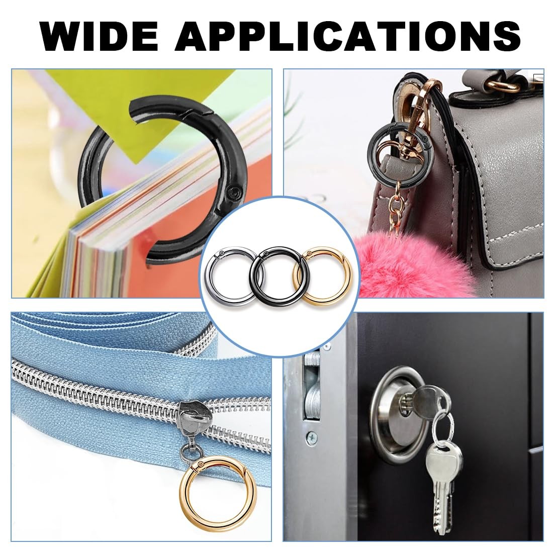 FZWONVUC 24 Pcs Mini Locking Carabiner Small, Black+Silver+Gold-OD1.0 inches