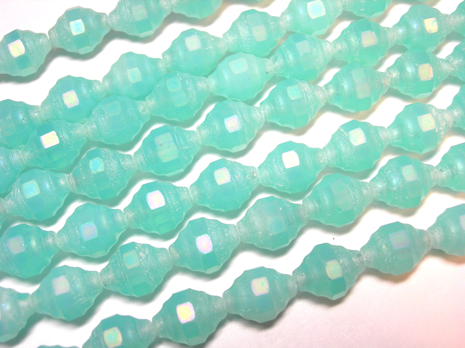 13 11x8mm Czech Glass Faceted Matte Aqua AB Turbine Faceted Bicone Beads