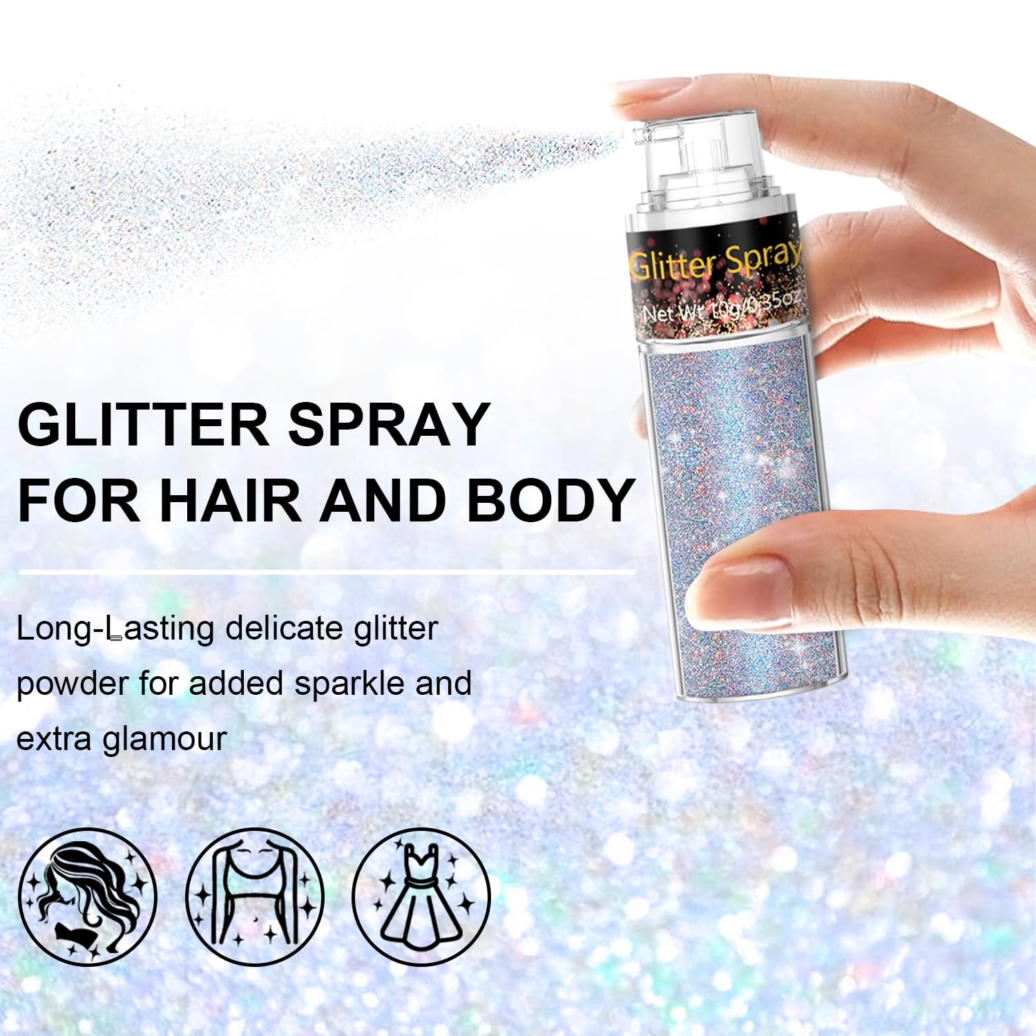 Hair and Body Glitter Spray, 1PC Glint-Rainbow